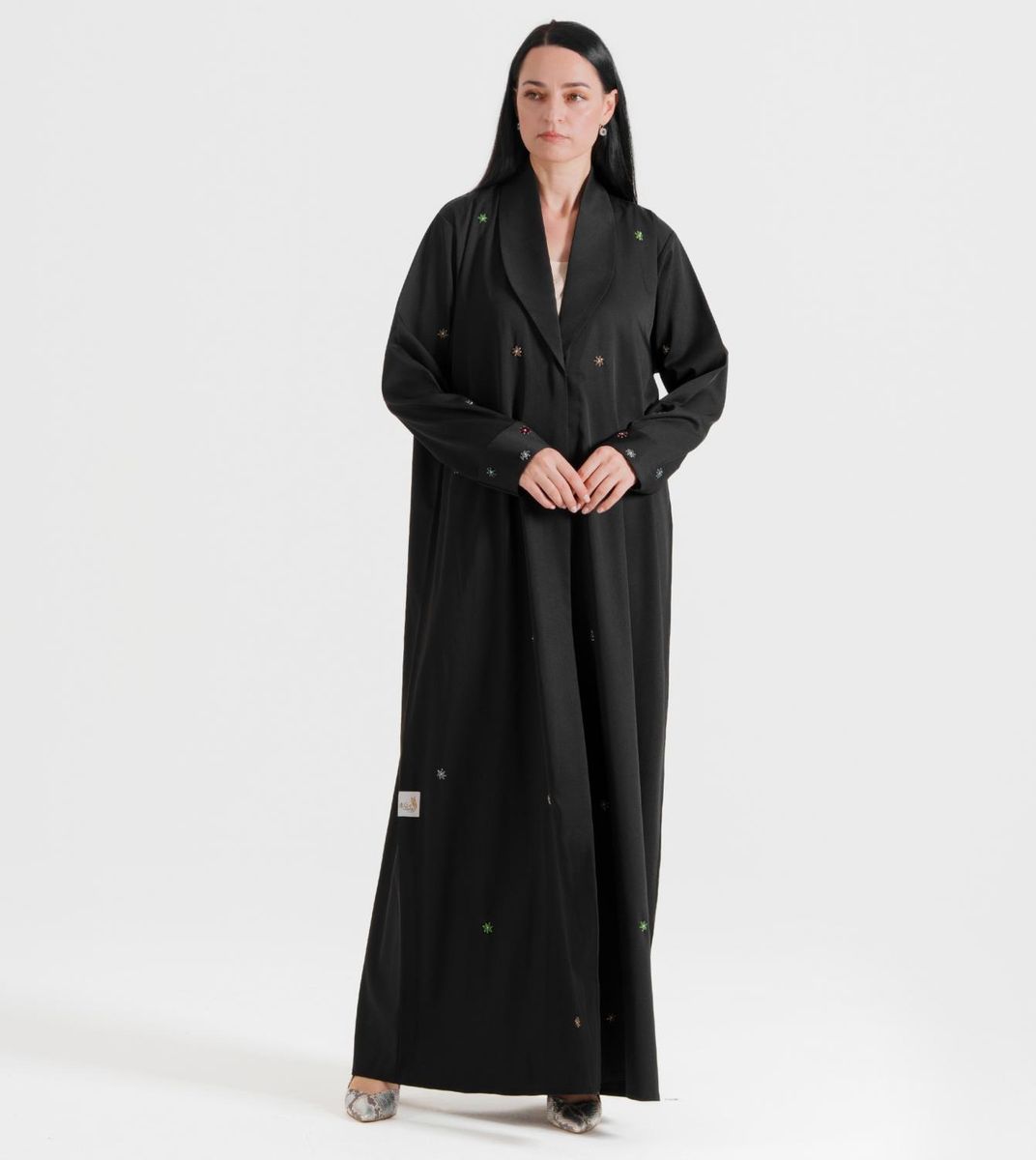 Mix Stons B Abaya Mix Stons B Denim Abaya With Neck Design And Multicolor Hand Embroidery - Abayas