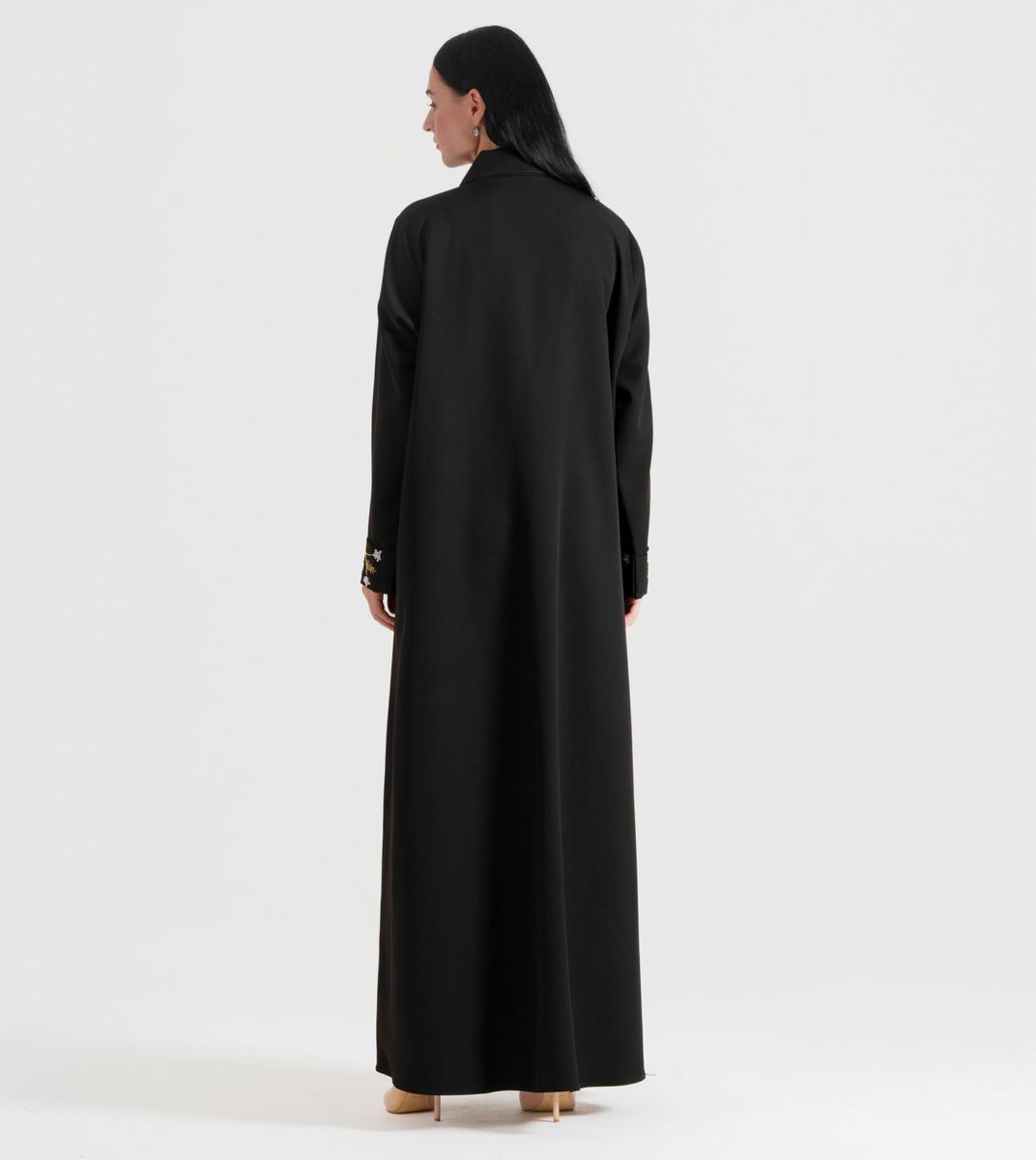 Gold Denim Abaya - Hand Embroidered With Gold Pearl Flower Designs - Abayas 2