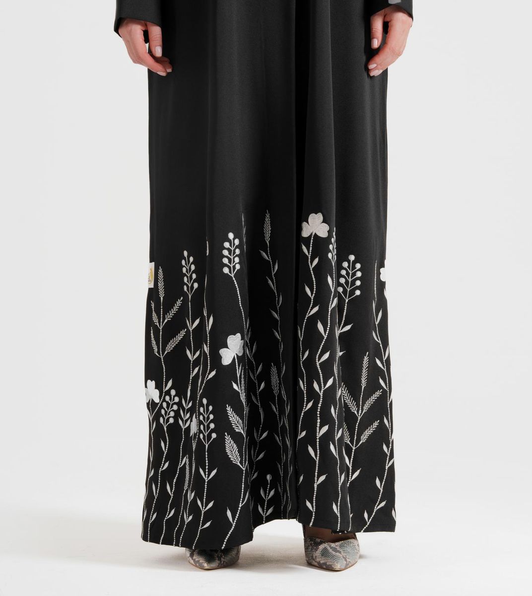 Gs Flowers Abaya With Neck Design Embroidery White Flowers Designs - Abayas 7