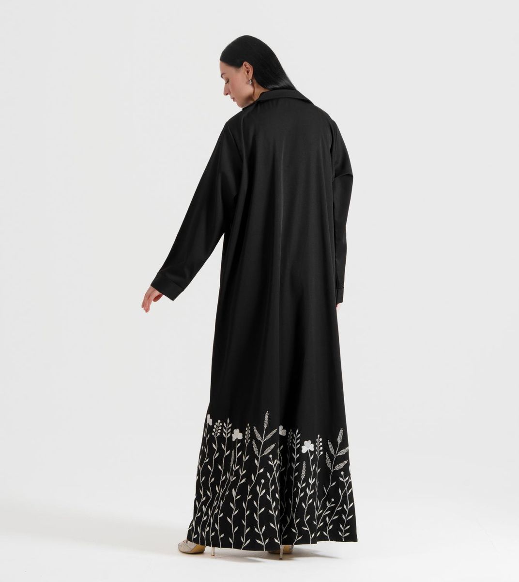 Gs Flowers Abaya With Neck Design Embroidery White Flowers Designs - Abayas 8