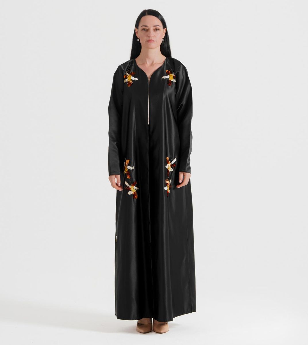 Gold Nerve Abaya With Gold Mix Decoration Hand Embroidery - Abayas