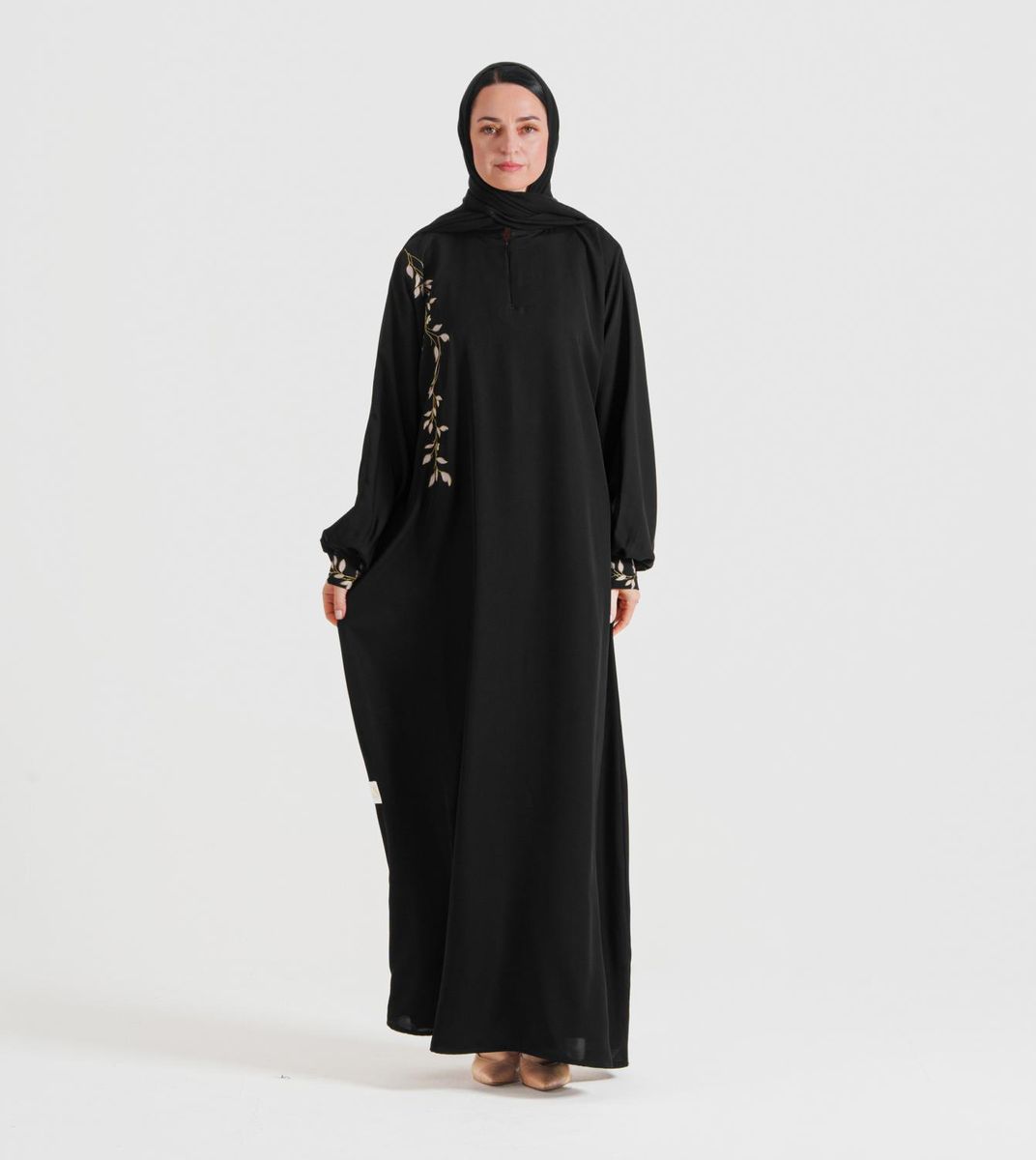 Black 74 Gold Abaya Rosette Abaya - Women's Abayas 4