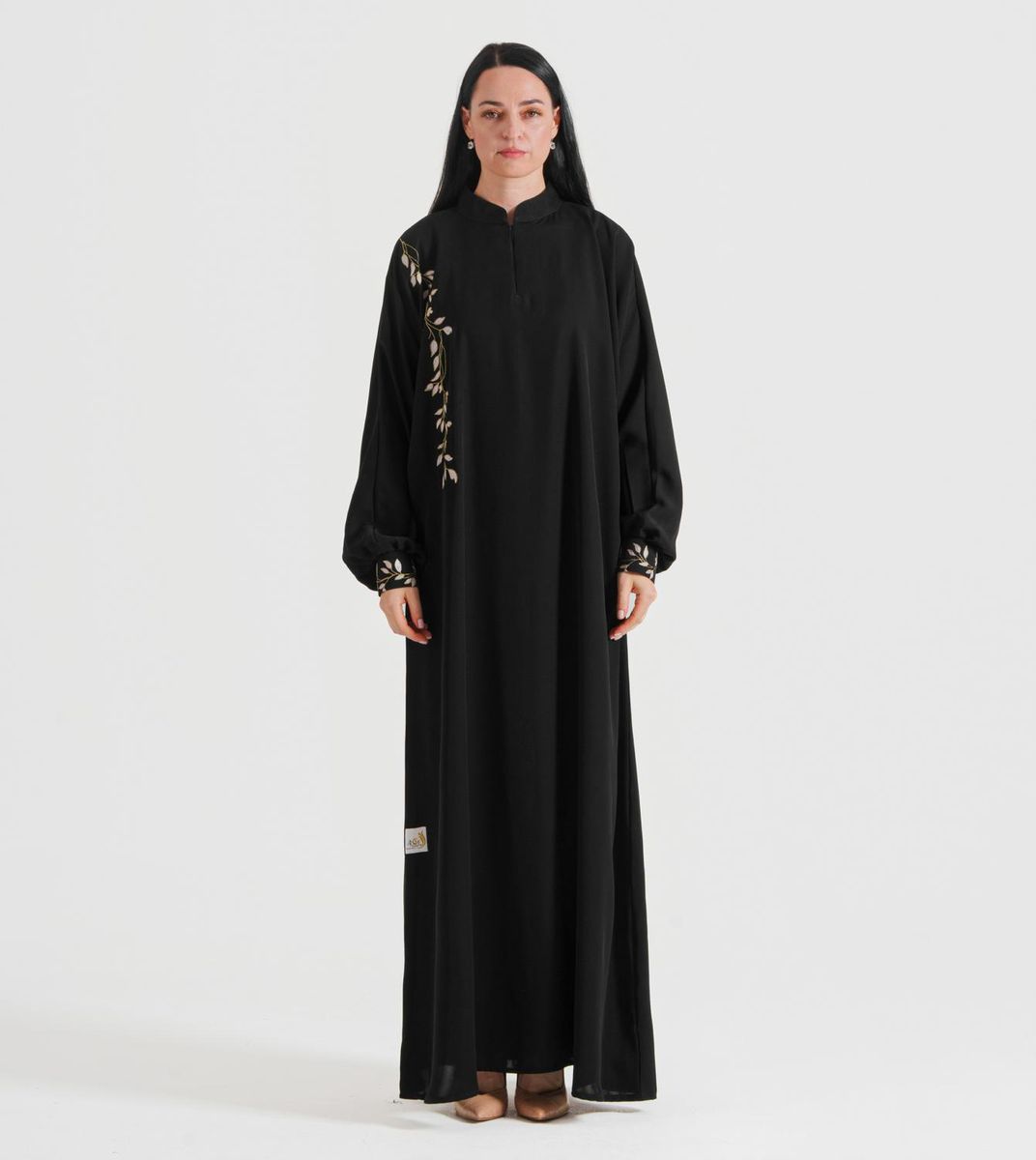 Black 74 Gold Abaya Rosette Abaya - Women's Abayas