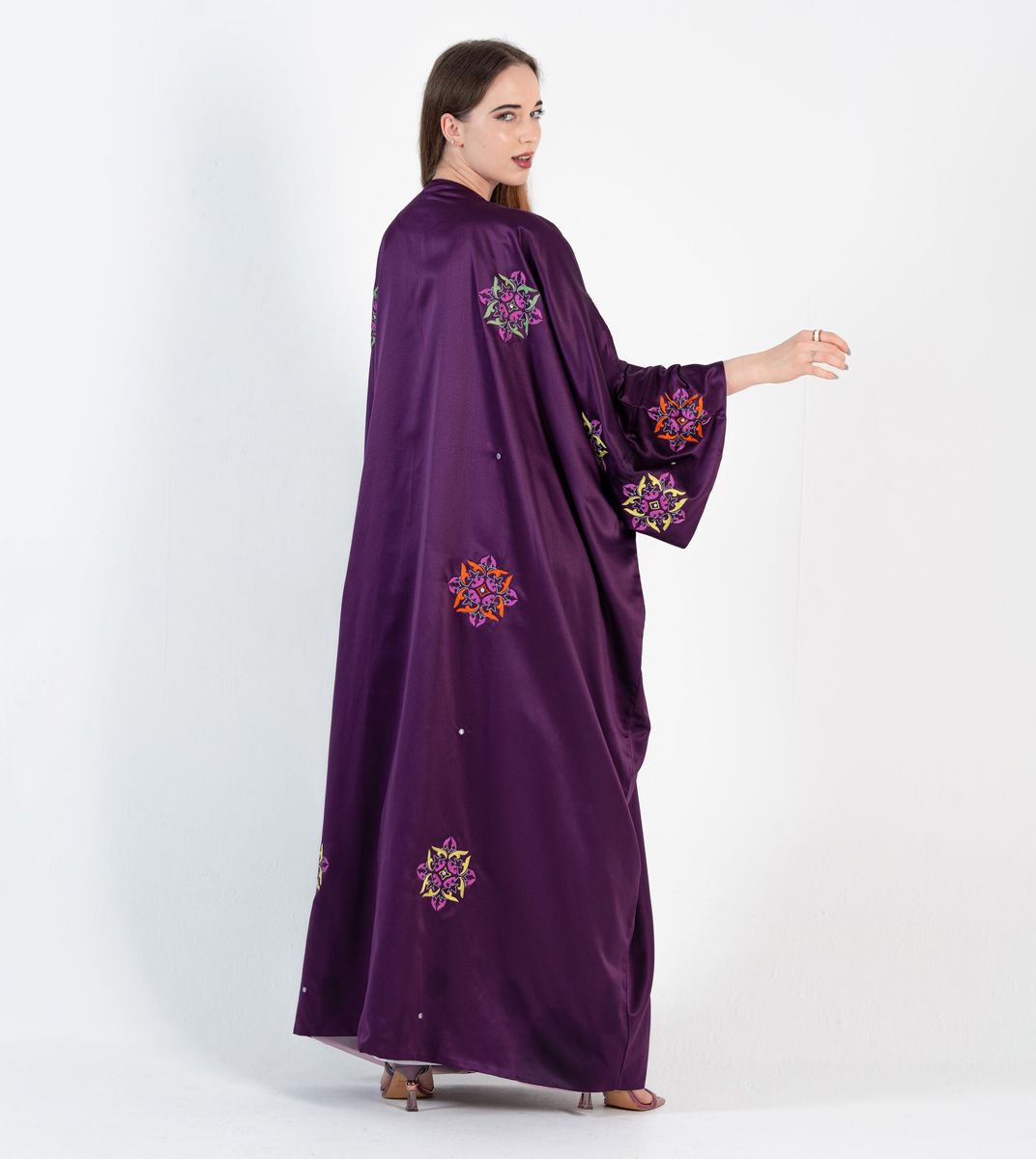 Abaya Bisht with Mix Colors Embroidery Design with double fabric Rosette Abaya - Women's Abayas 1