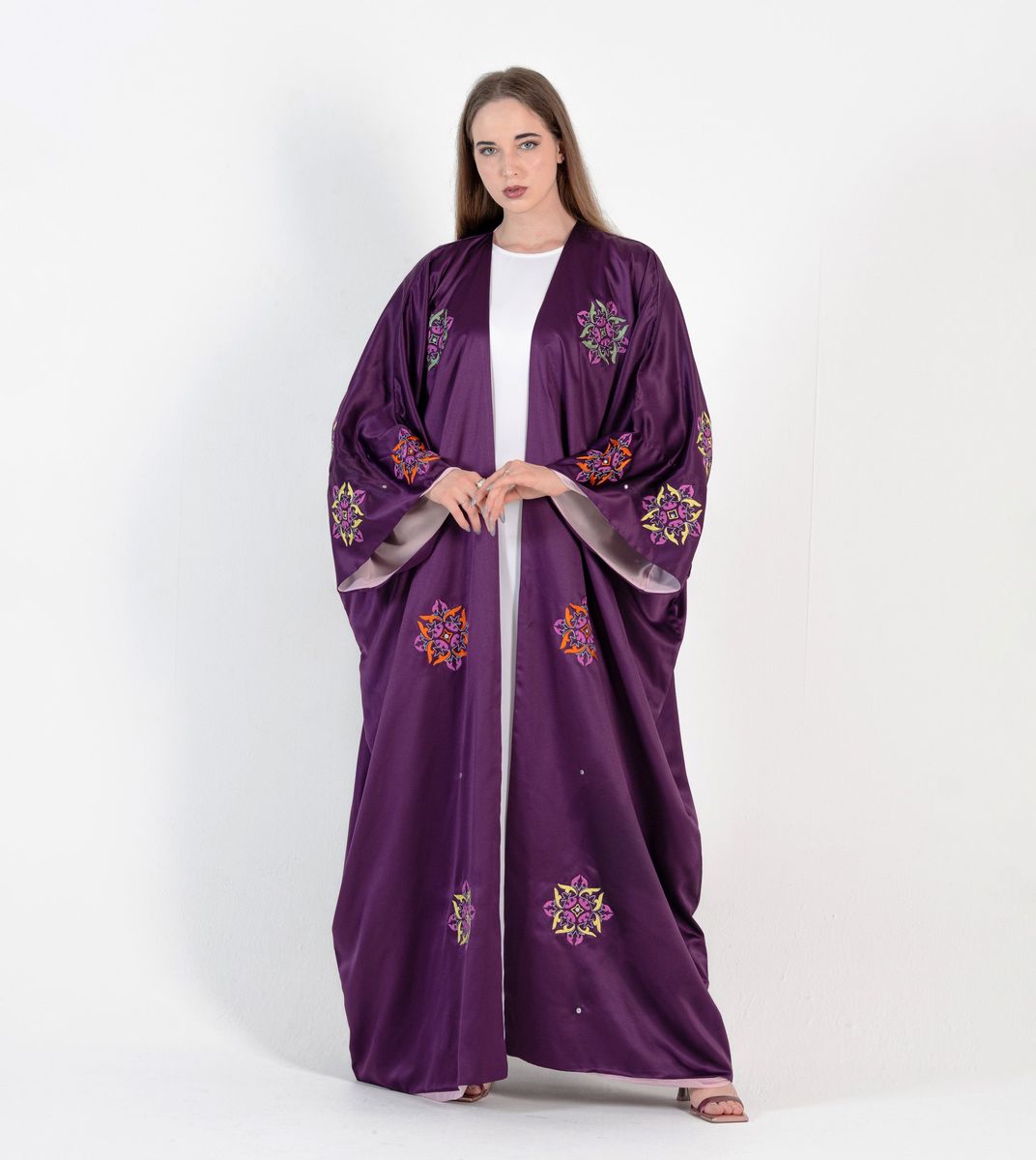 Abaya Bisht with Mix Colors Embroidery Design with double fabric Rosette Abaya - Women's Abayas 2