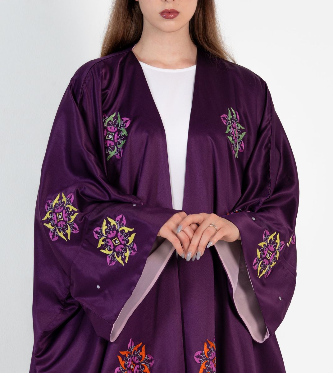 Abaya Bisht with Mix Colors Embroidery Design with double fabric Rosette Abaya - Women's Abayas 3