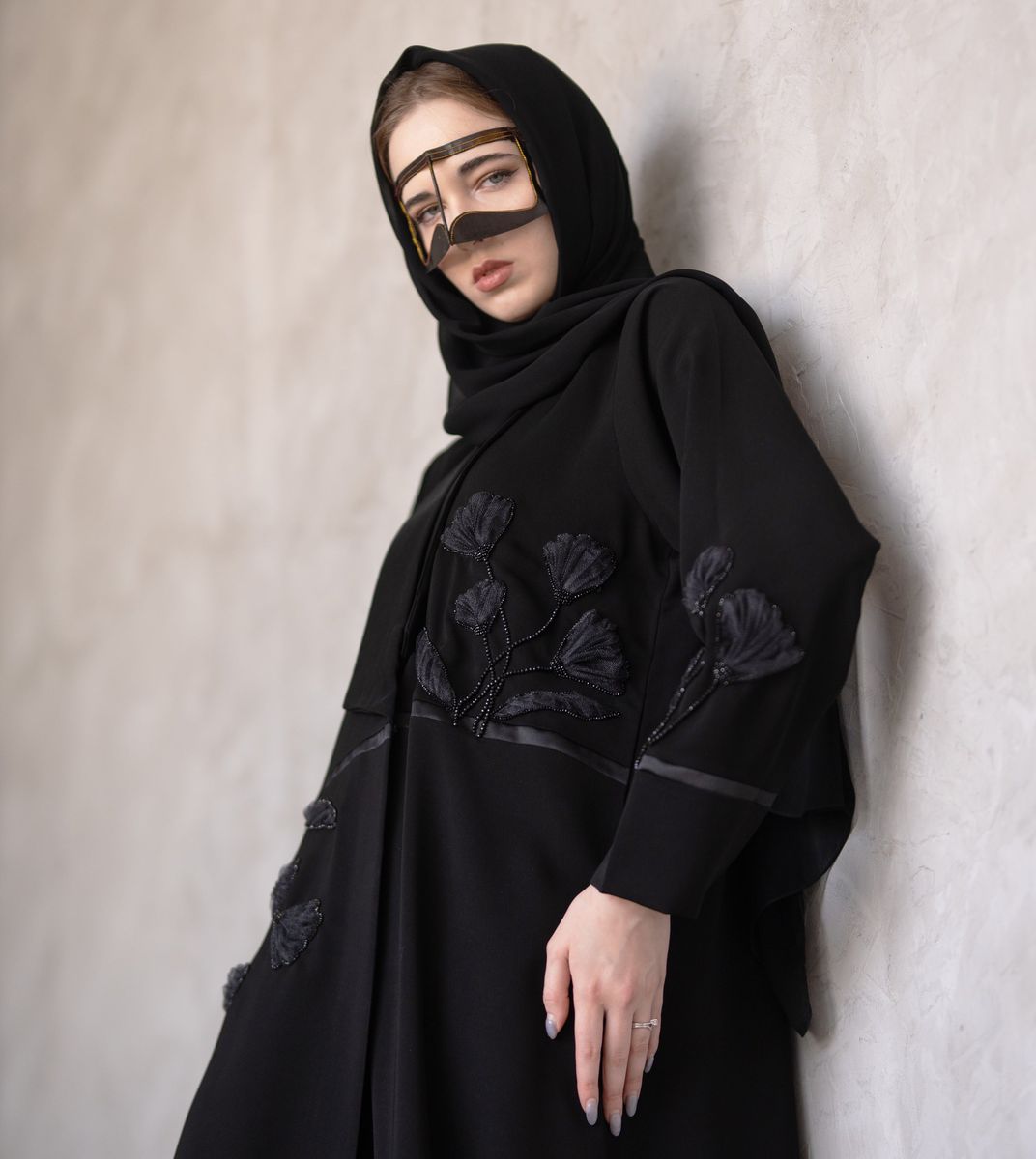 Shop Abaya With Black Roses Prominent Floral Design, Hand