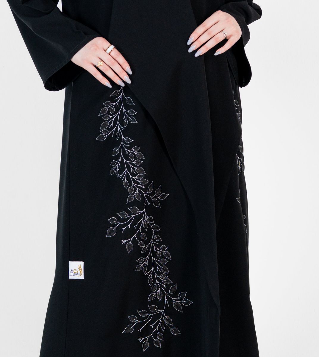Abaya with Stitching design Silver and black Rosette Abaya - Women's Abayas 1