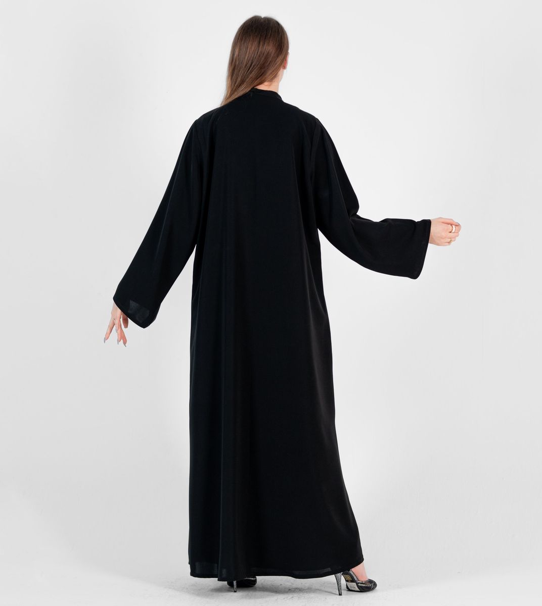 Abaya with Stitching design Silver and black Rosette Abaya - Women's Abayas 2