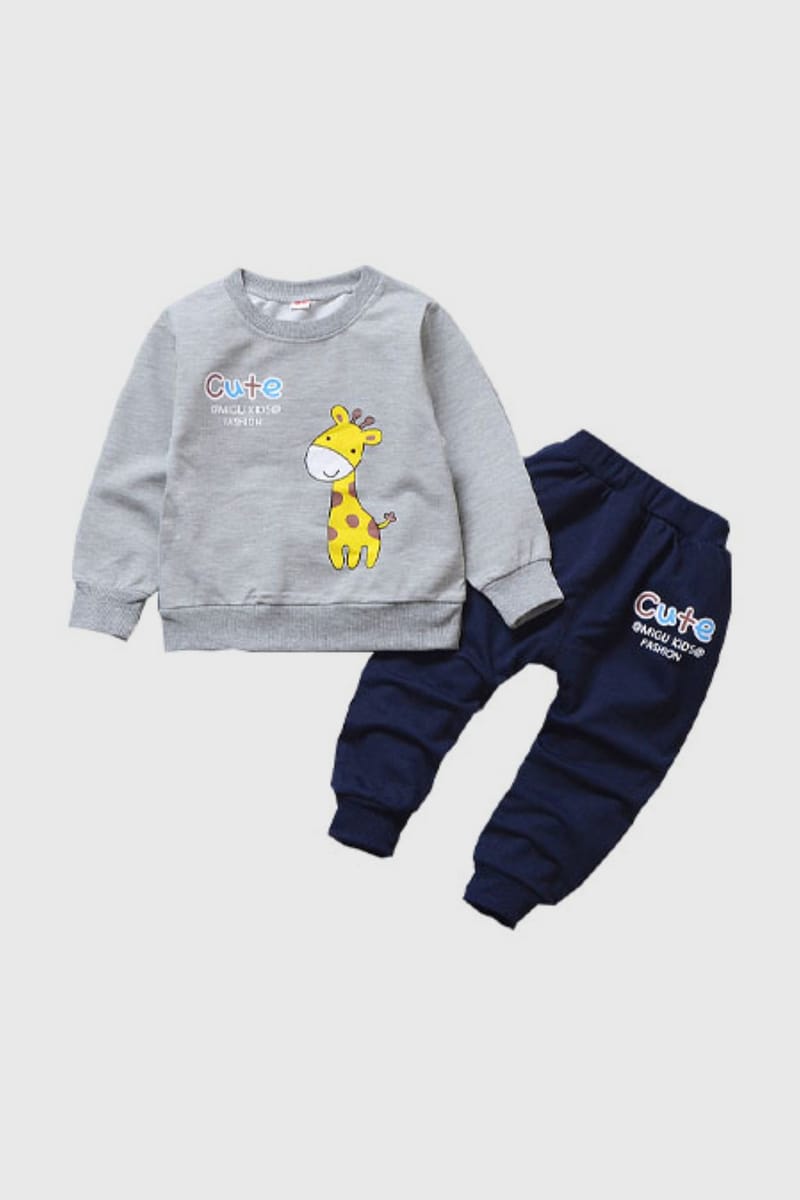 Kenith Set Grey Full Sleeves Casual Set With T-Shirts And Pants Generic - Kids's Dresses