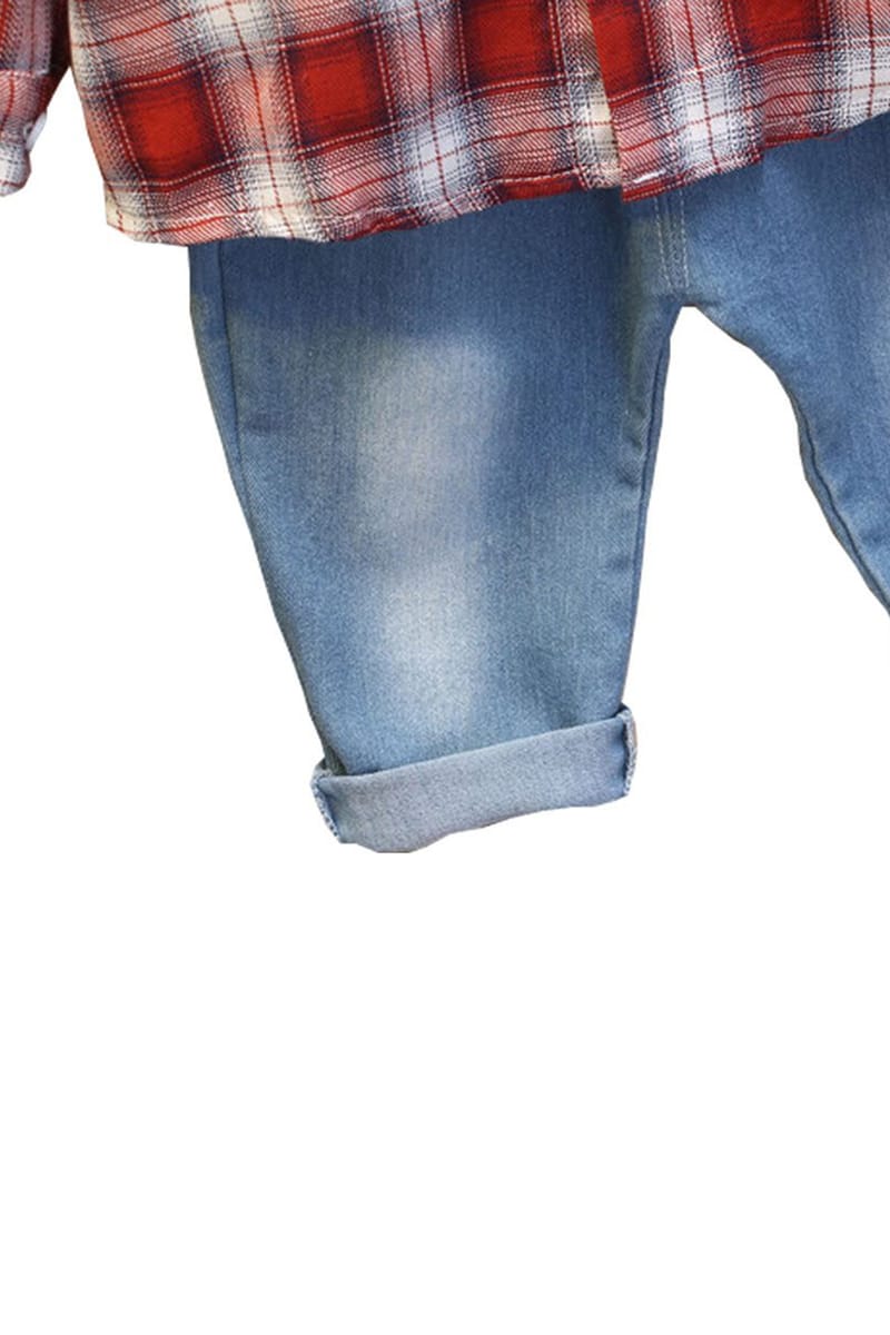 Stylish Casual Ensemble - Red Shirt With Medium Wash Denim Pant Stylish Casual Ensemble - Red Shirt With Medium Wash Denim Pant