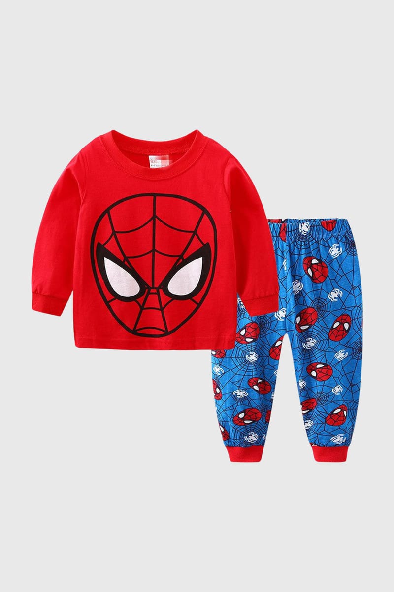 Spiderman Face Printed Red T-Shirt Set Baby Has - Kids's Dresses 8