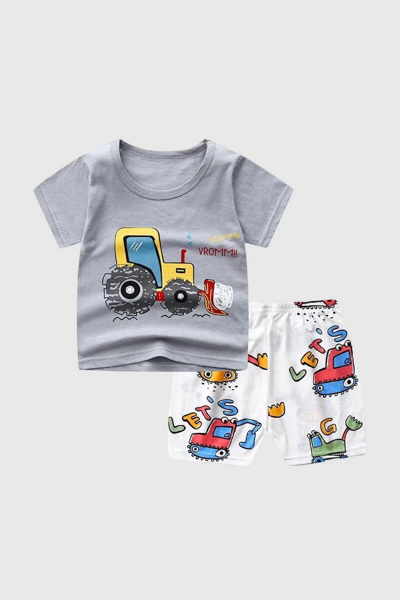 Trendy Tractor Print Shorts Set In Pure Cotton Generic - Kids's Dresses