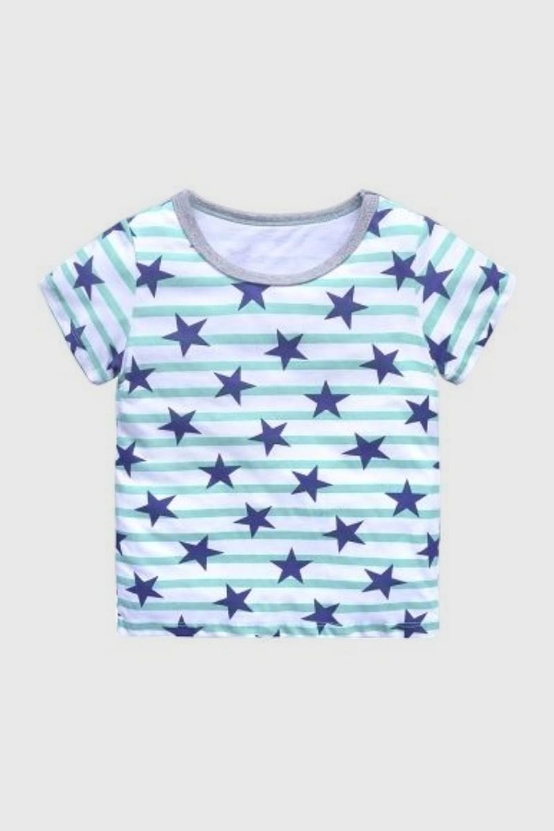 Blue Stars Printed T-Shirt - Embrace Stellar Style Generic - Kids's Short Sleeve T-Shirts