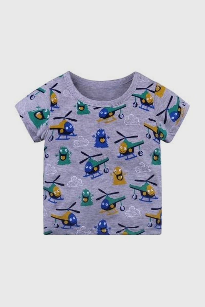 Classic Green Checkered Helicopter Printed T-Shirt Generic - Kids's Short Sleeve T-Shirts