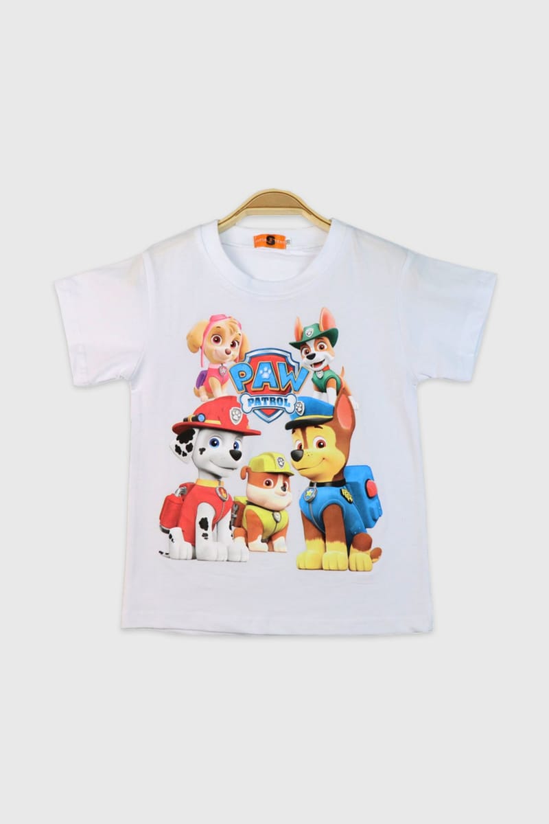 Adorable Paw Patrol Printed T-Shirt In White Generic - Kids's Short Sleeve T-Shirts