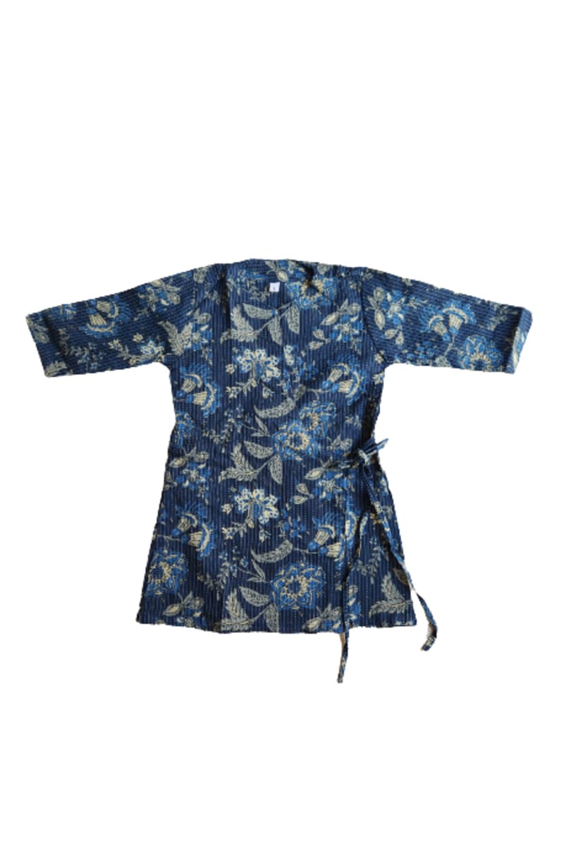 Floral Printed Navy Blue Side Tie Kurta Set