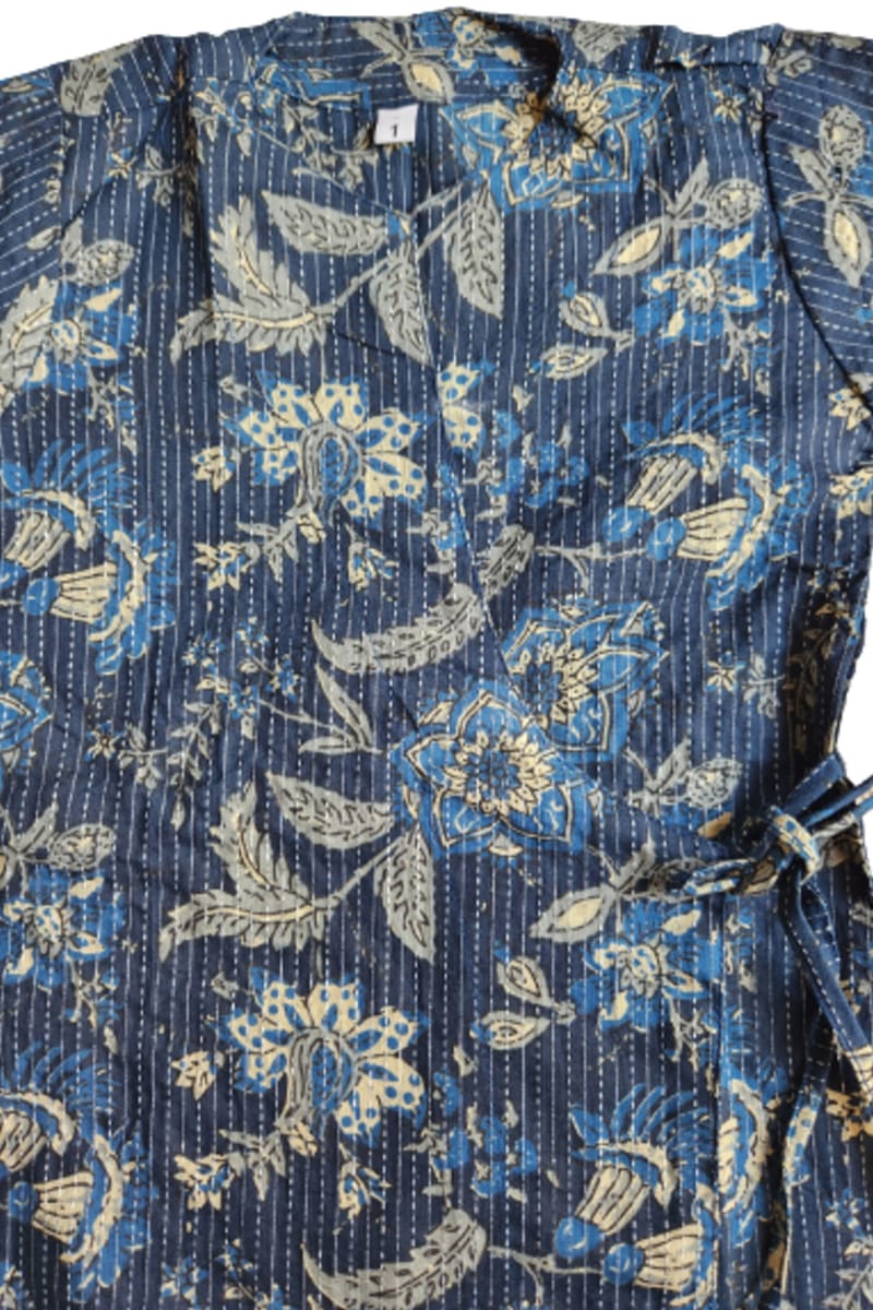 Floral Printed Navy Blue Side Tie Kurta Set