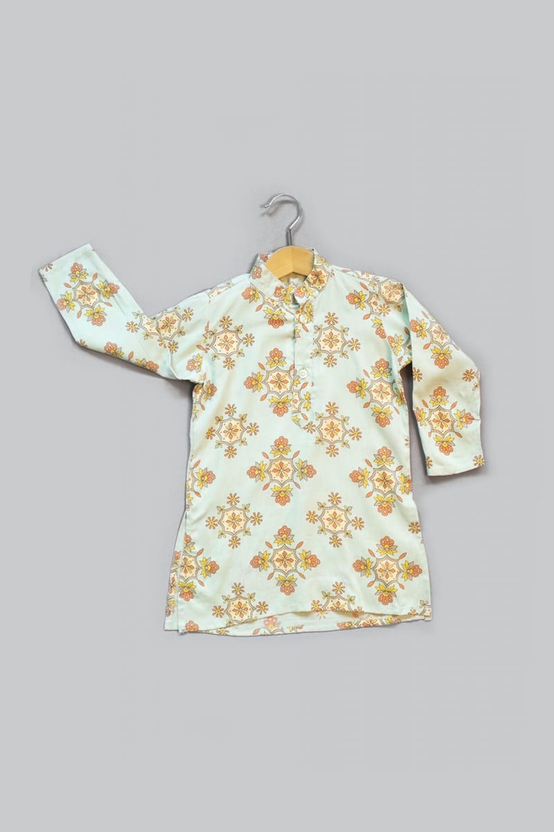 Pista Green Floral Print Kurta And Pyjama Pista Green Floral Print Kurta And Pyjama