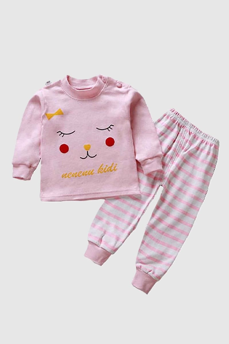 Pink Striped Cotton Pajama Set