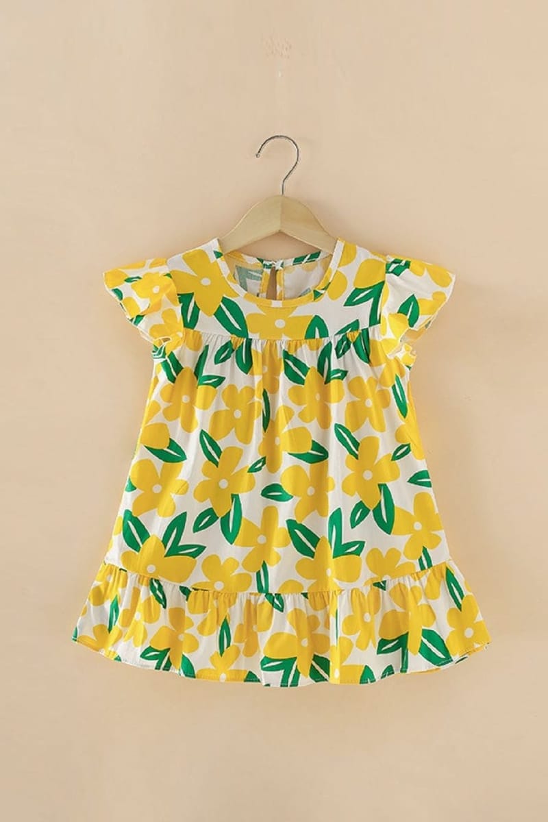 Kathrine Dress – Pure Cotton Floral Yellow Print With Flutter Sleeves Generic - Kids's Casual Dresses 6