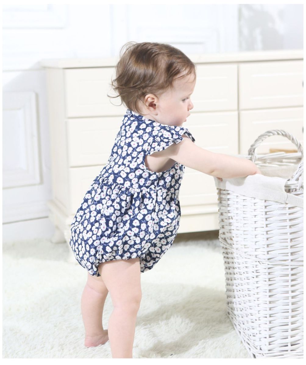 Stella Romper Blue Boysuit with Printed Flowers in Pure Cotton Generic - Kids's Bodysuits 1