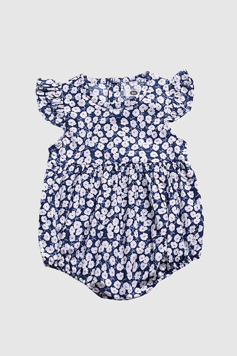 Stella Romper Blue Boysuit With Printed Flowers In Pure Cotton Generic - Kids's Bodysuits 4