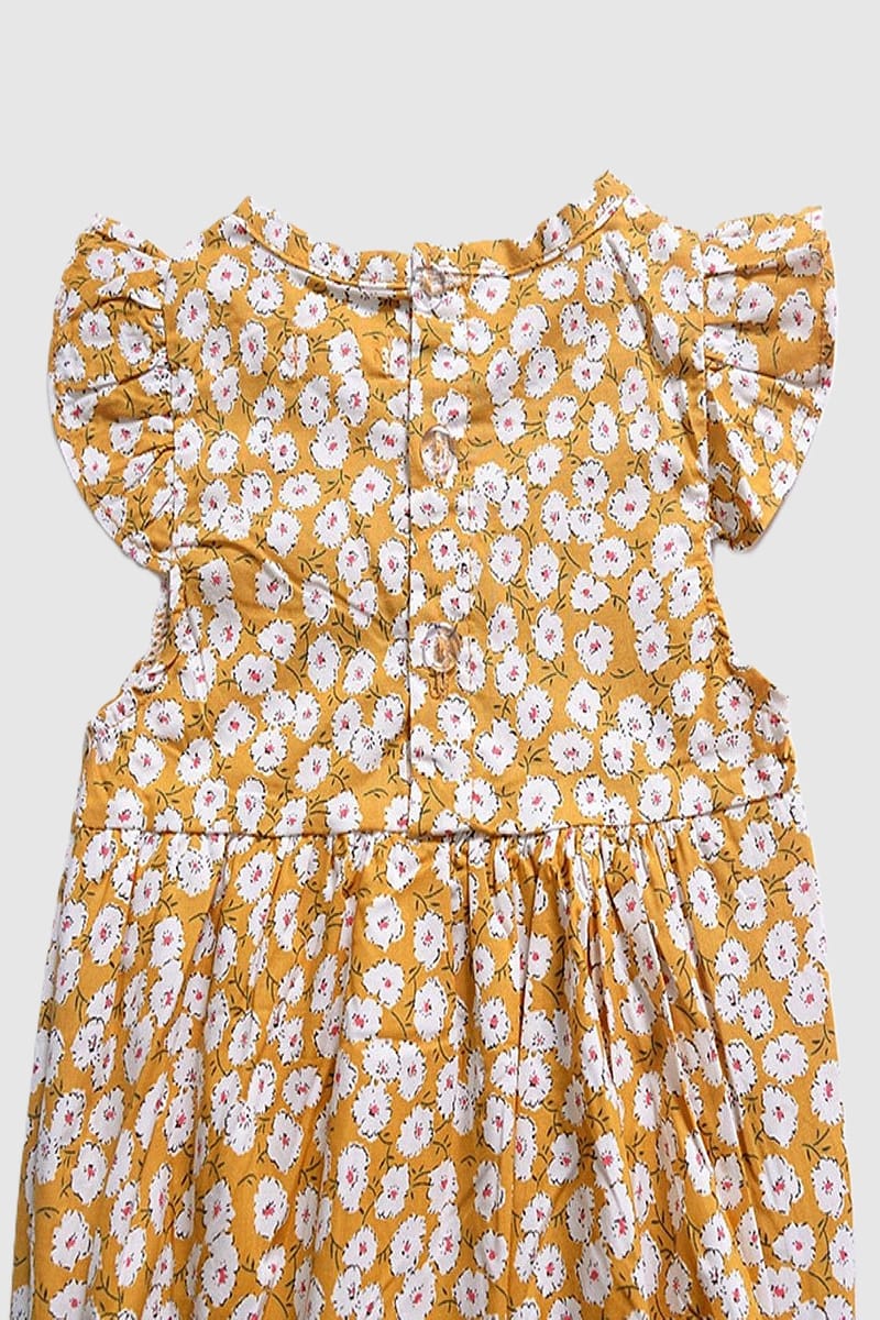 Stella Romper Mustard Boysuit With Printed Flowers In Pure Cotton Generic - Kids's Bodysuits 1