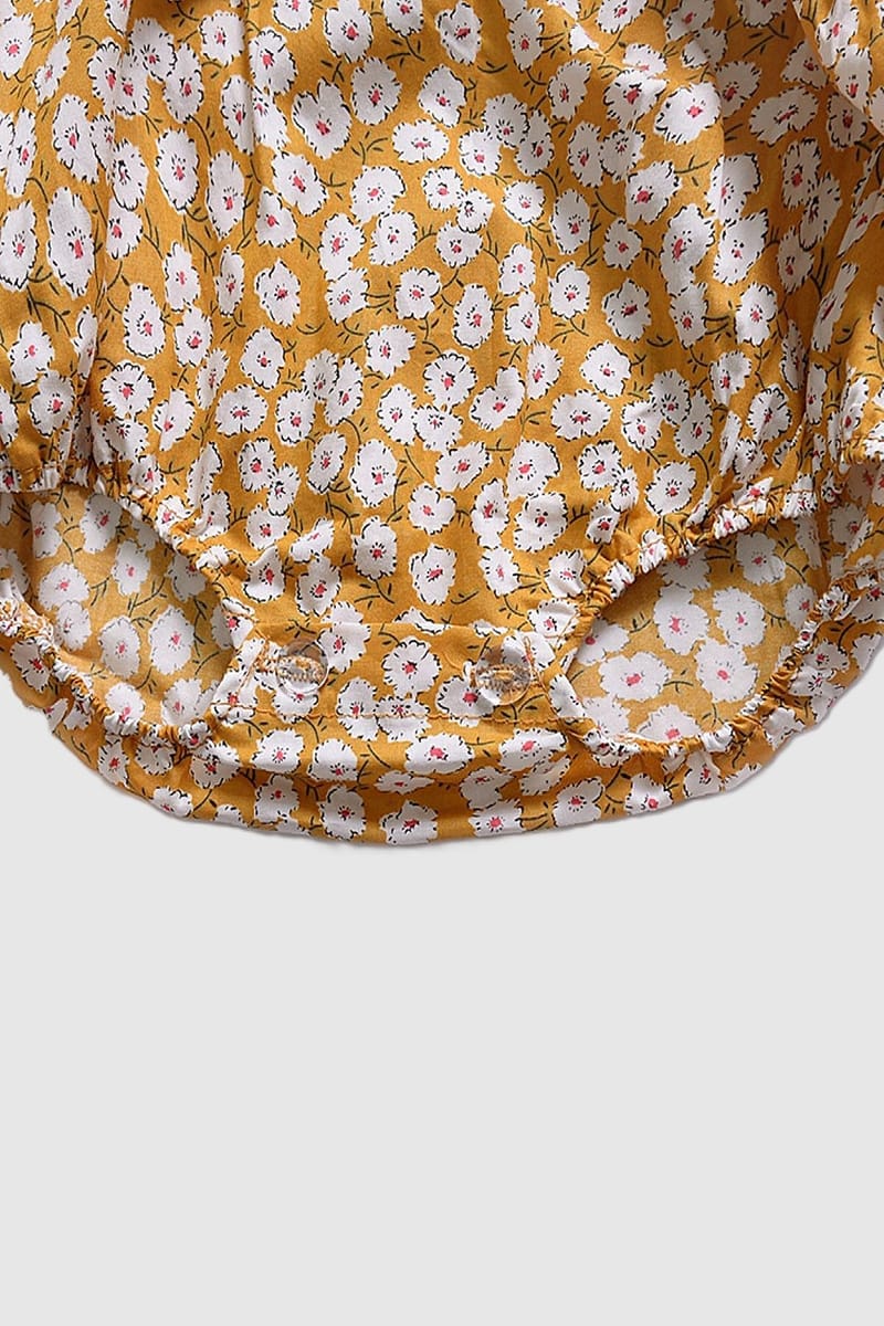 Stella Romper Mustard Boysuit With Printed Flowers In Pure Cotton Generic - Kids's Bodysuits 2