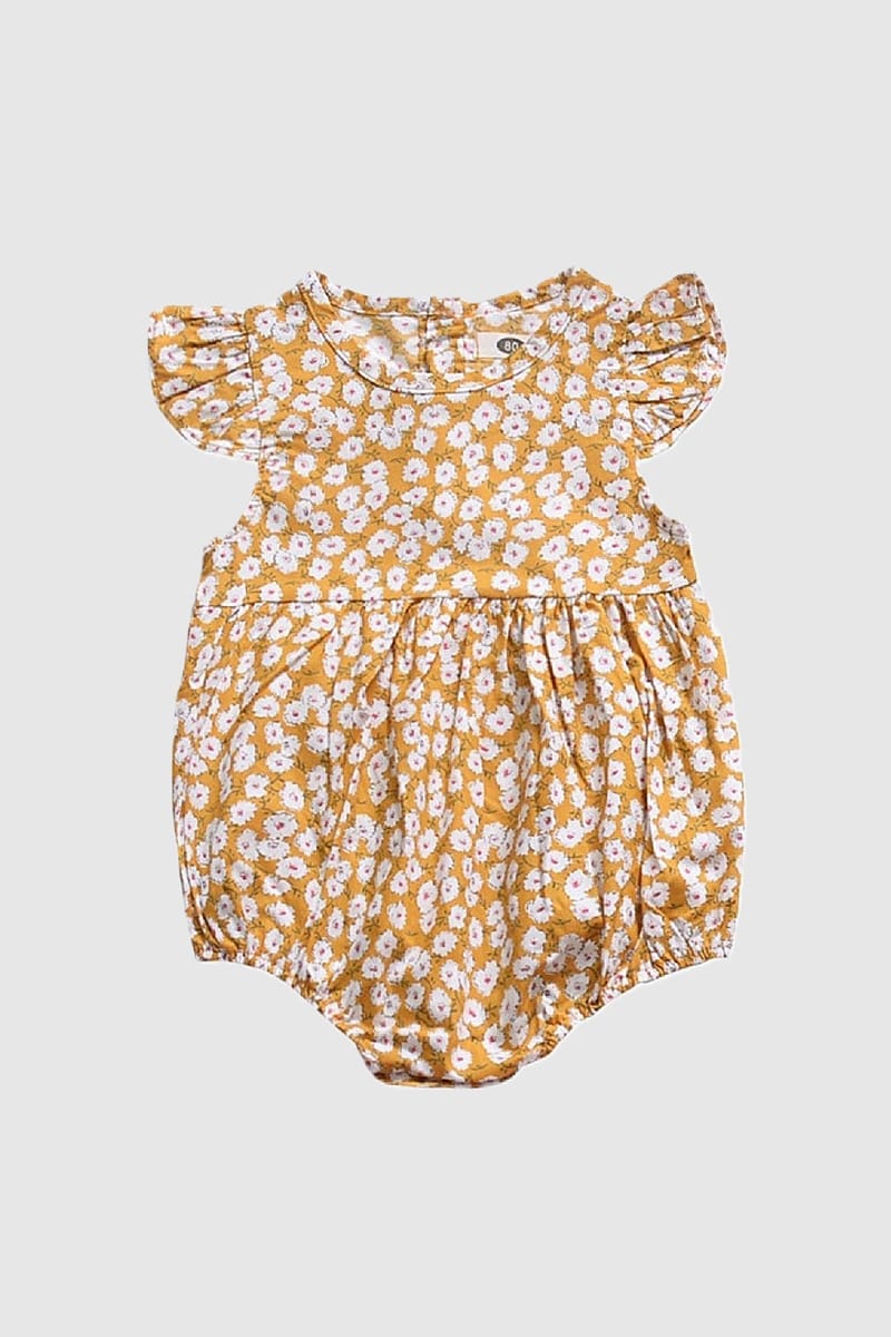 Stella Romper Mustard Boysuit With Printed Flowers In Pure Cotton Generic - Kids's Bodysuits 5