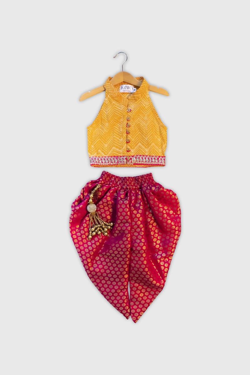 Halter Top With Brocade Pink Dhoti