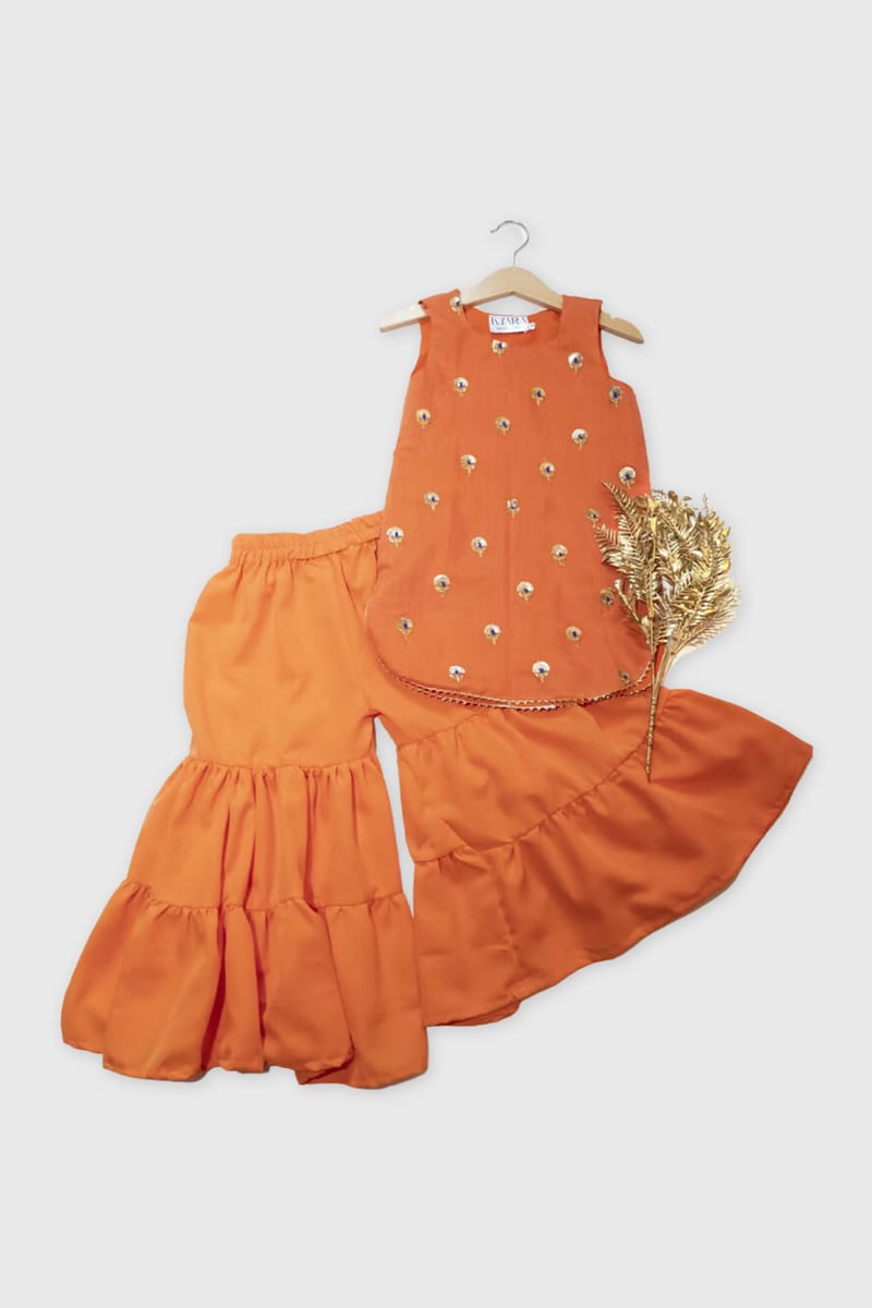 Orange Sharara With Sequence Butta