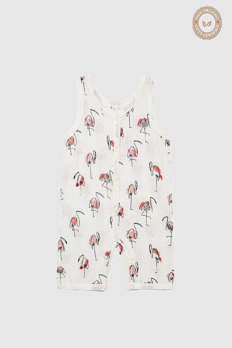 Flamingo Romper Organic Cotton Muslin Sleeveless Baby Romper