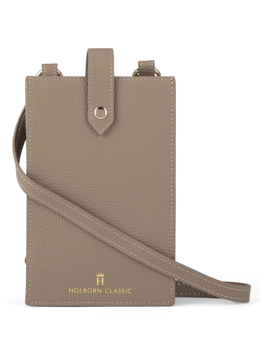 Holborn Classic Bella Leather Phone Pouch Buttoned - Grey Holborn Classic - Women's Crossbody Bags