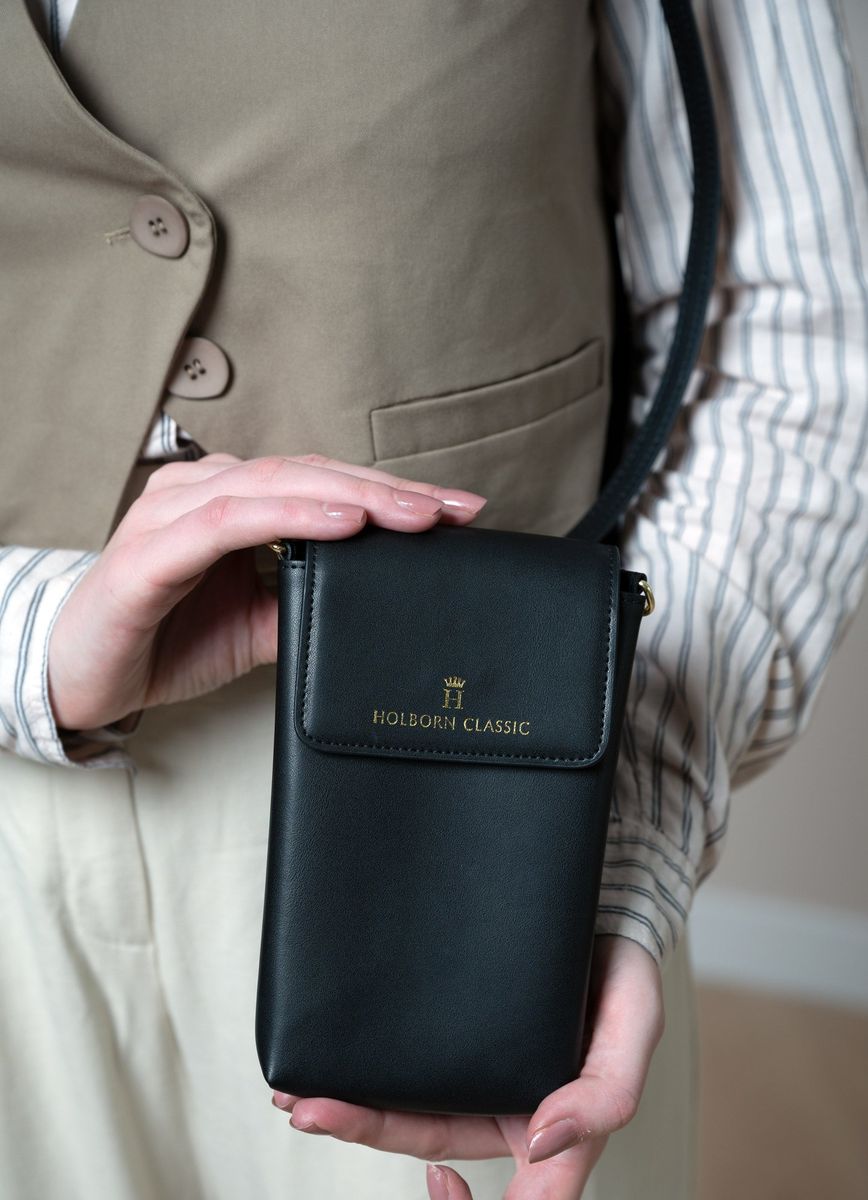 Holborn Classic Anna Leather Phone Pouch Flapped - Black Holborn Classic - Women's Crossbody Bags 4