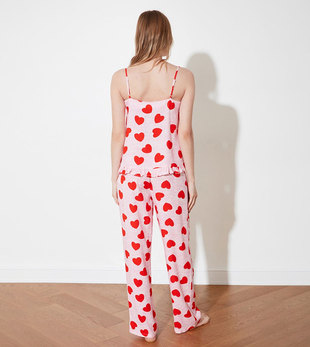 Heart Pattern Frilly Woven Night Dress - Night Dresses & Gowns 4