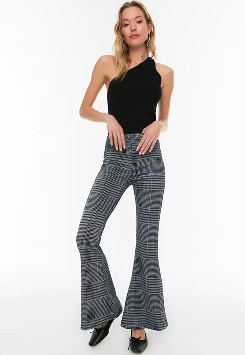 Grey High Waist Flared Women's Pants Trendyol - Women's Formal Pants 8