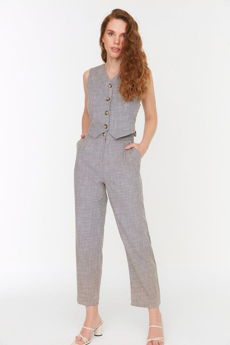 Grey Straight Leg Tailored Women's Pants Trendyol - Women's Formal Pants 7