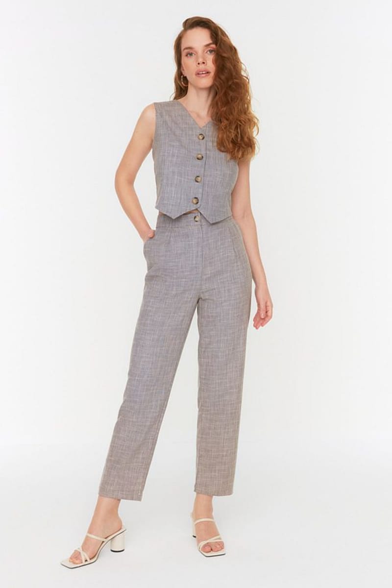 Grey Straight Leg Tailored Women's Pants Trendyol - Women's Formal Pants 3