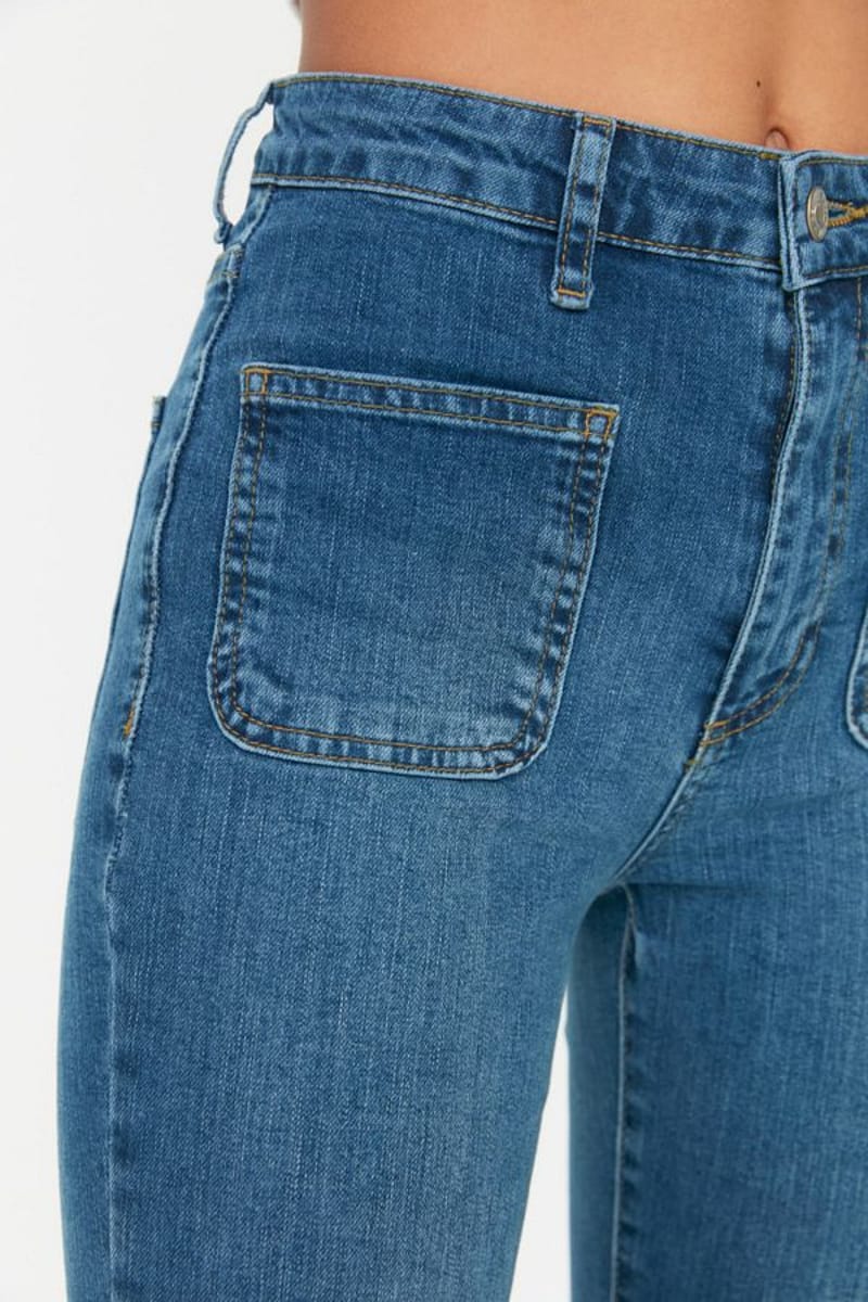 Blue Faded High Waist Flared Women's Jeans Trendyol - Women's Straight Jeans 4