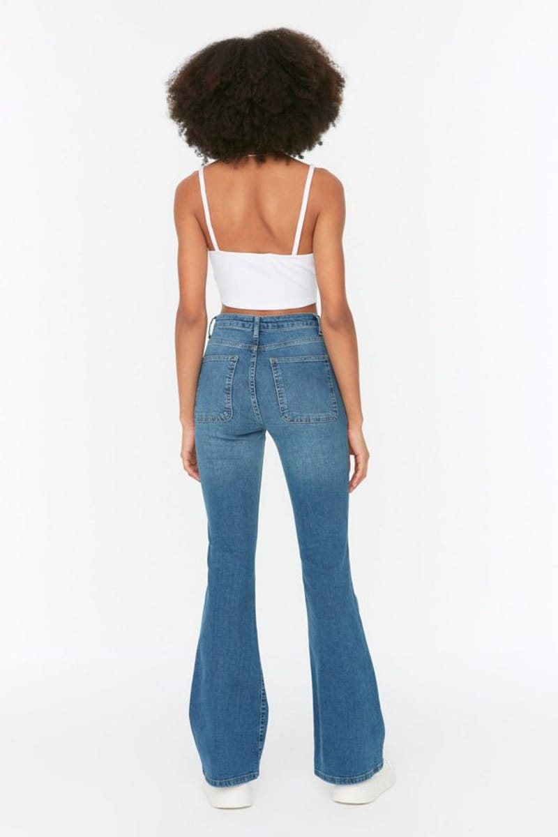 Blue Faded High Waist Flared Women's Jeans Trendyol - Women's Straight Jeans 5