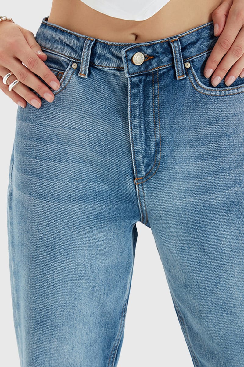 Blue Faded High Waist Women's Jeans Trendyol - Women's Straight Jeans 3