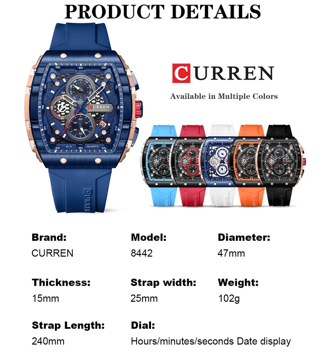 CURREN Unique Rectangular Sports Watch – Bold Design & Everyday Functionality Curren - Men's Dress Watches 37