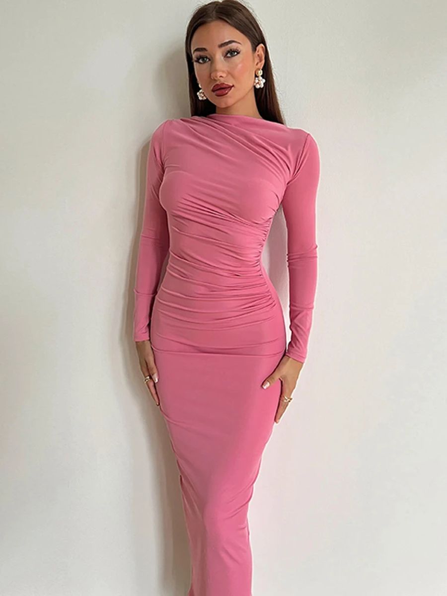 Solid Ruched Maxi Dress – Effortless Elegance for Every Occasion Hugcitar - Women's Maxi Dresses