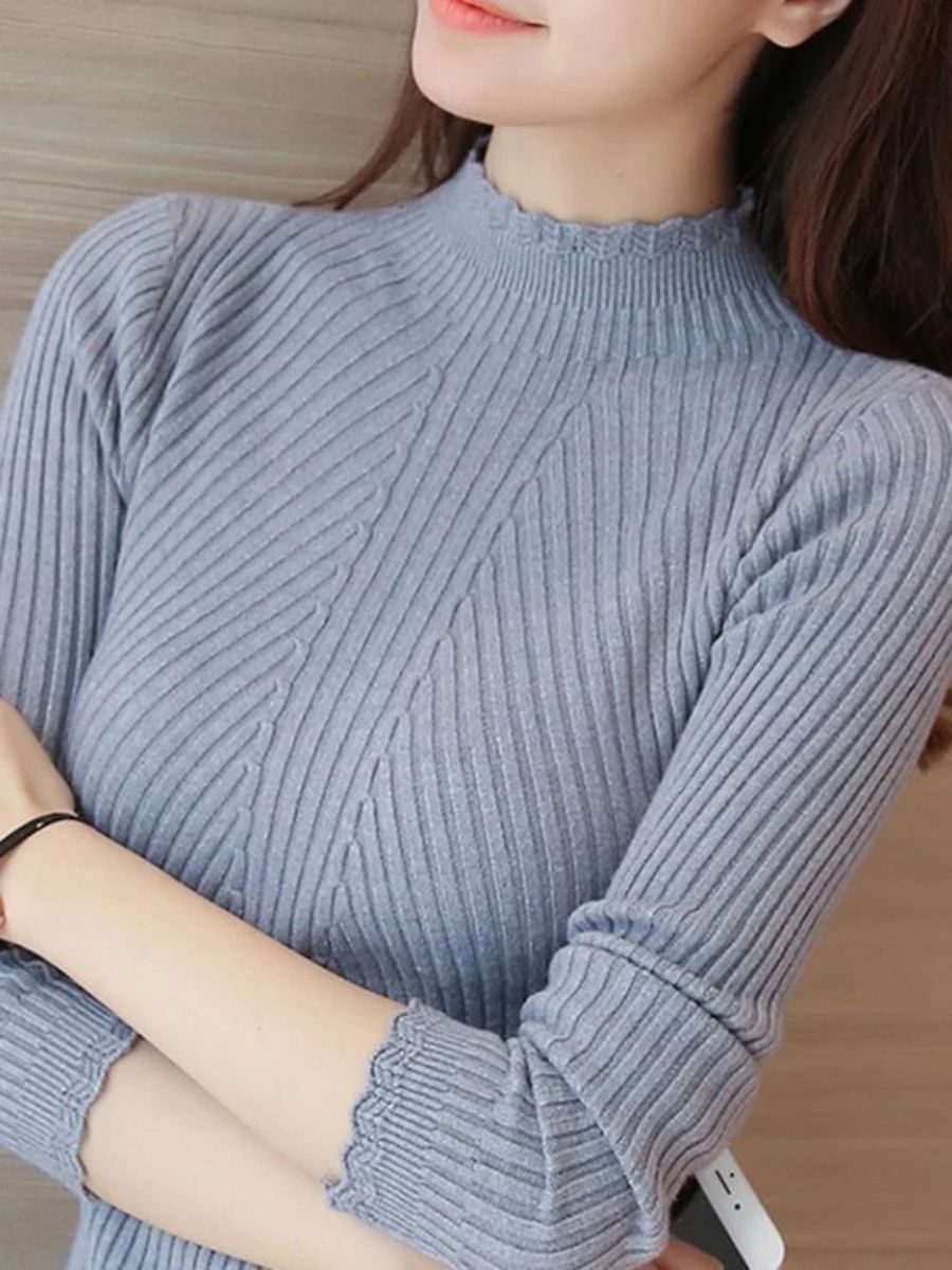 Stylish Mock Neck Ruffled Sweater – Autumn & Winterwear Aossviao - Women's Sweaters 3