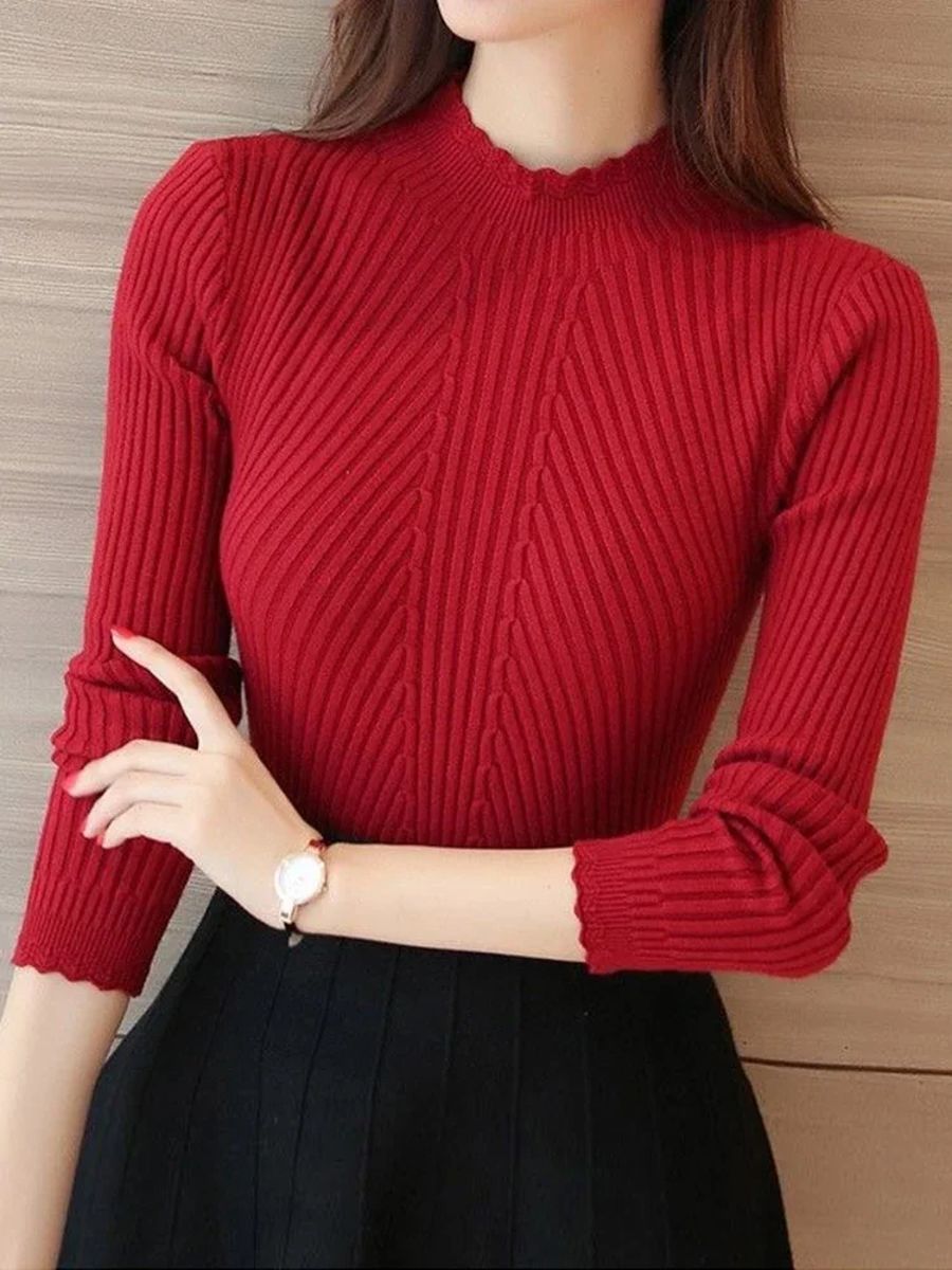 Stylish Mock Neck Ruffled Sweater – Autumn & Winterwear Aossviao - Women's Sweaters 5