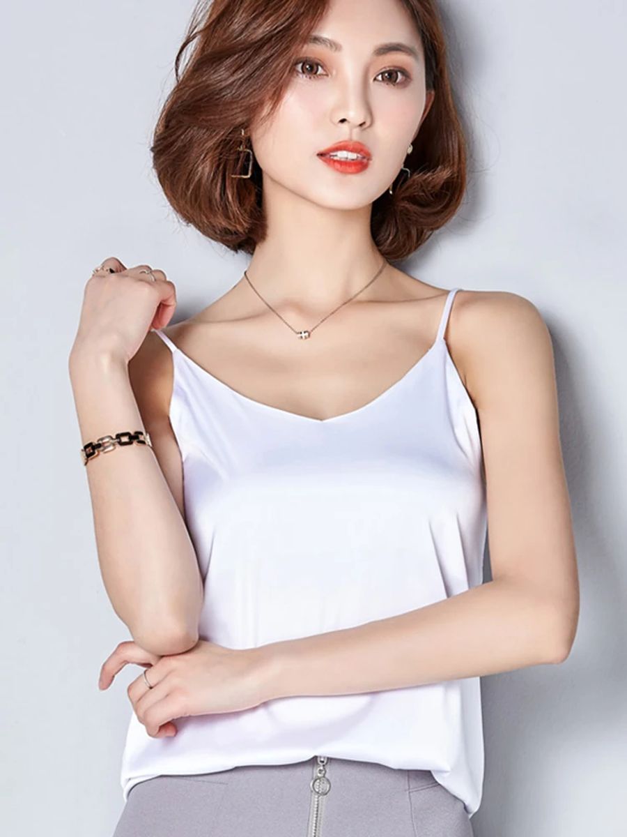 Women's Satin Silk Sleeveless Spaghetti Strap Tank Top Aossviao - Women's Sleeveless Tops