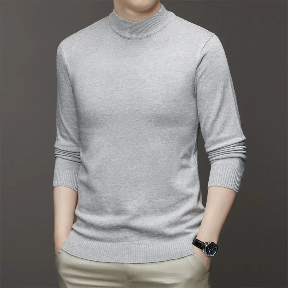 Half High Neck Sweater- Long Sleeved Casual Top Yzq - Men's Sweaters