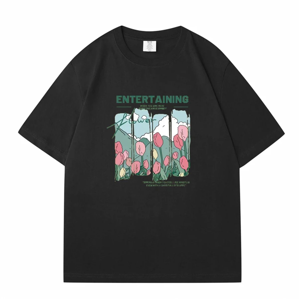 Women’s Comics & Floral Printed T-Shirt – Beige Casual Summer Streetwear Wavlatii - Women's Casual T-Shirt