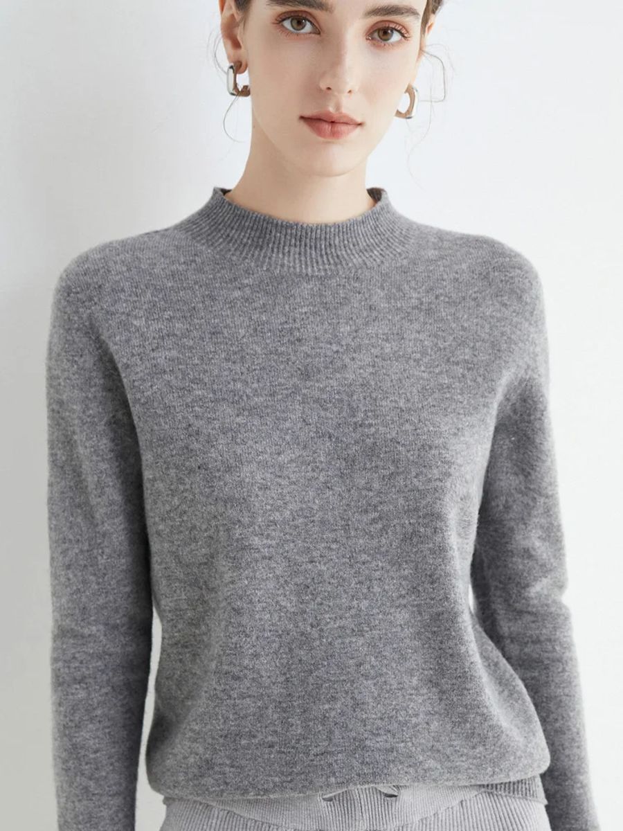 Solid Mock-Neck Pullover Sweater for Women Aossviao - Women's Sweaters